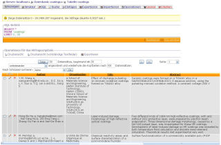 Ausschnitt aus unserer Coatings-Datenbank mit Verweisen auf ca. 490.000 Projekte, Publikationen und Patente seit 1970 CoatingsDB